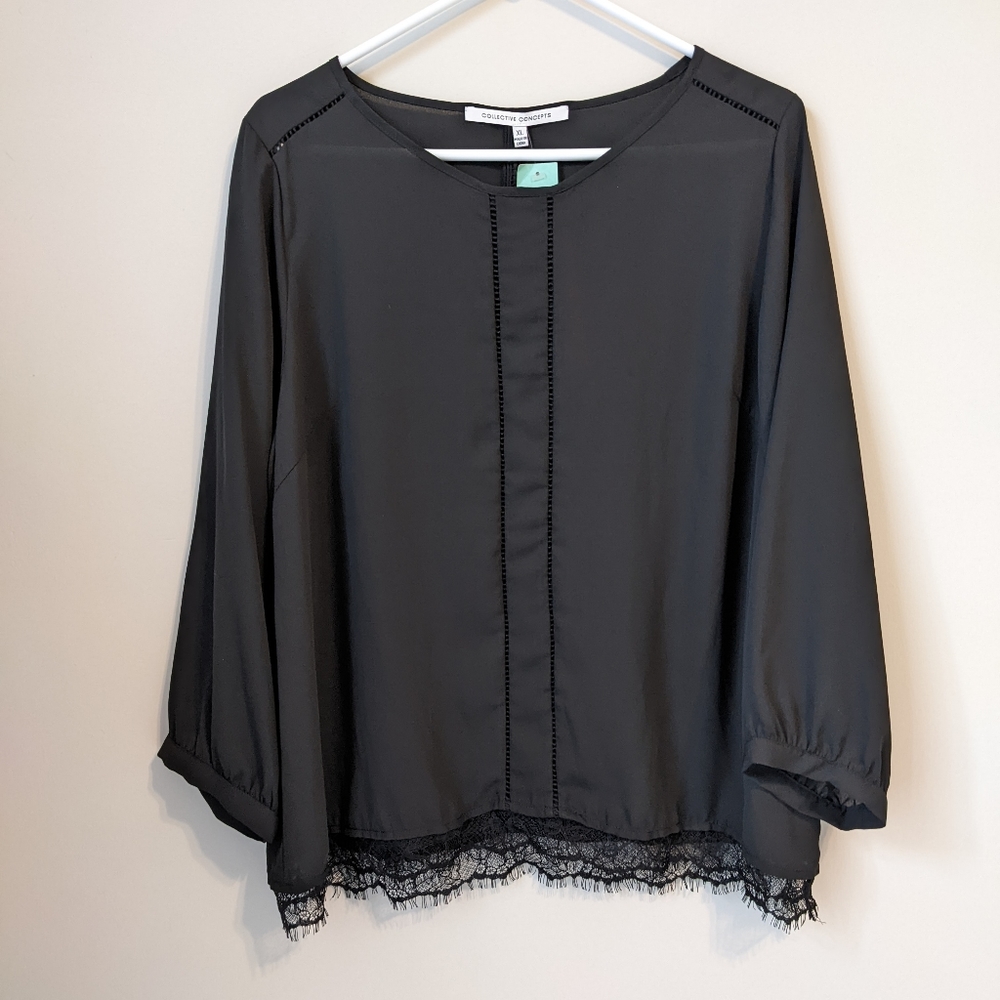 Collective Concepts Black Top with Lace Trim